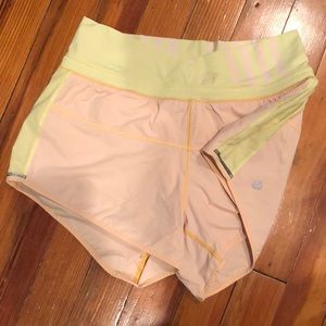 Pink and yellow lululemon shorts